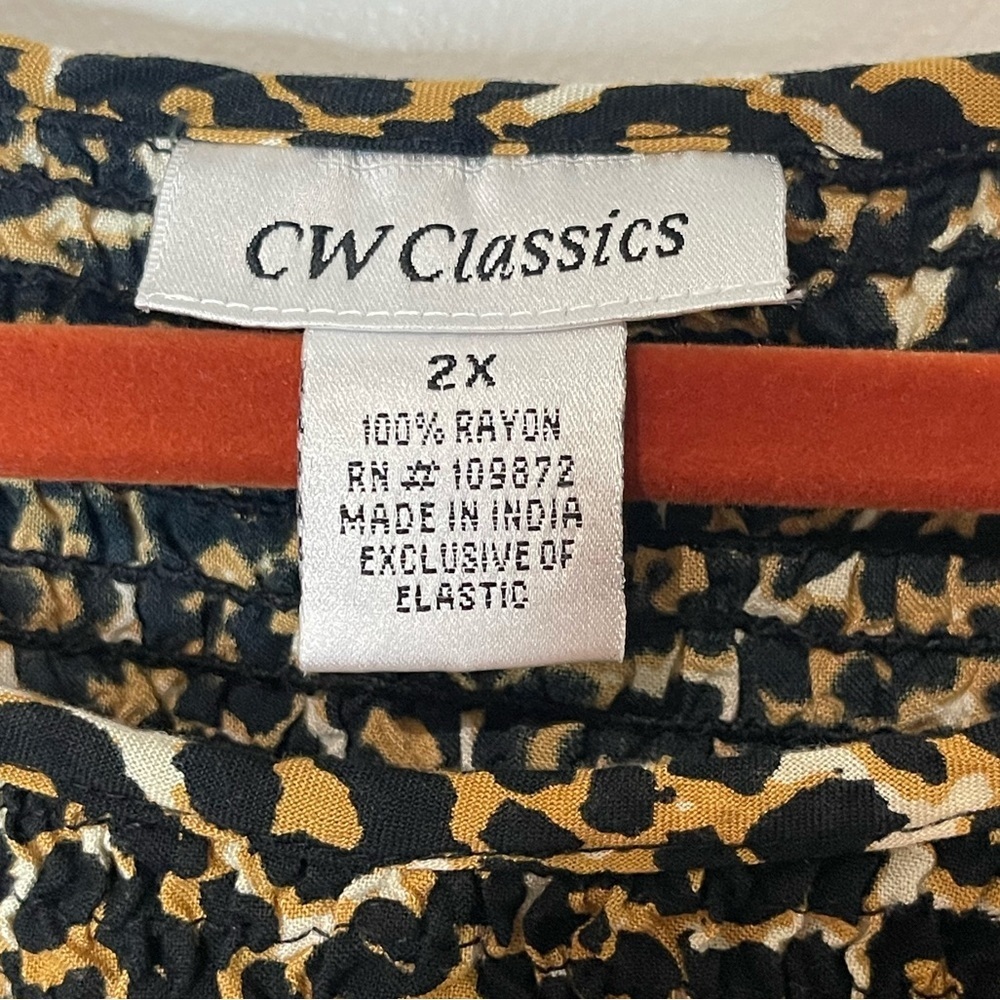 CW Classics Animal Print Smocked Bodice Midi Dress Size 2X With 3/4 Sleeves EUC - Picture 5 of 6